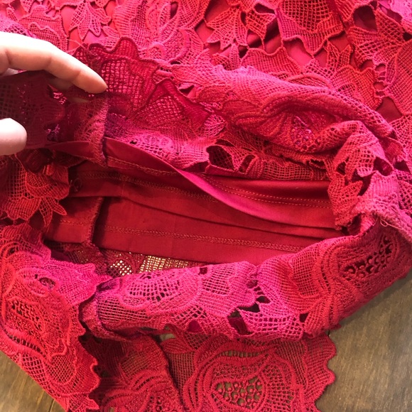 Burgundy Lace High Low Pencil Skirt - Picture 5 of 5